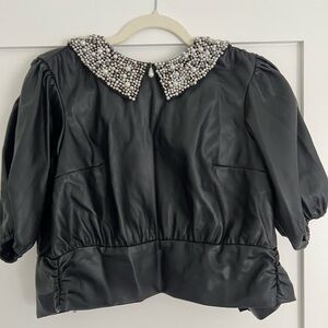 Maeve Black Top with Embellished Collar